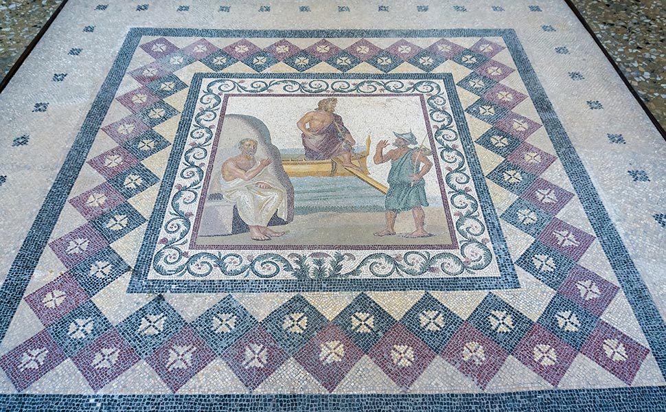 The mosaic depicting the arrival of Asklepios on Kos