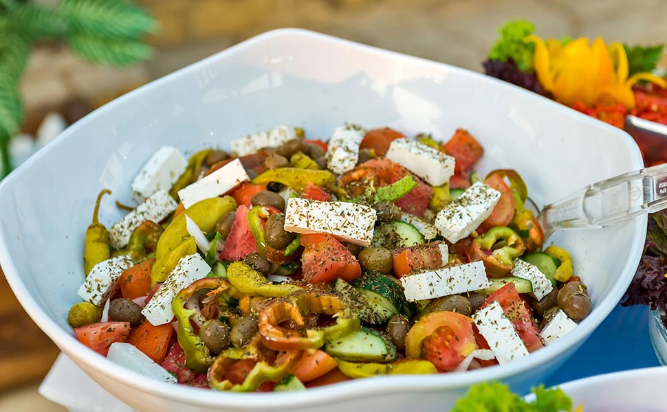 Fresh and quality ingredients in Greek salad