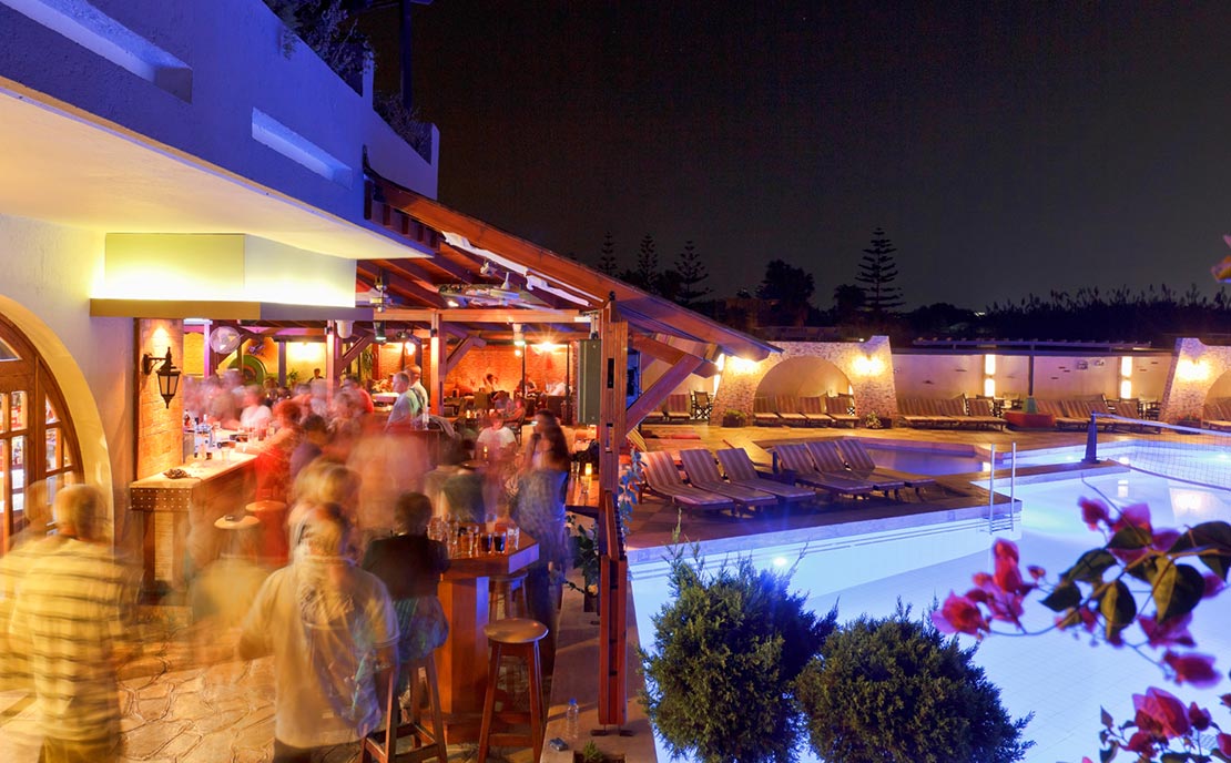 Night at pool bar of Gaia Garden Hotel
