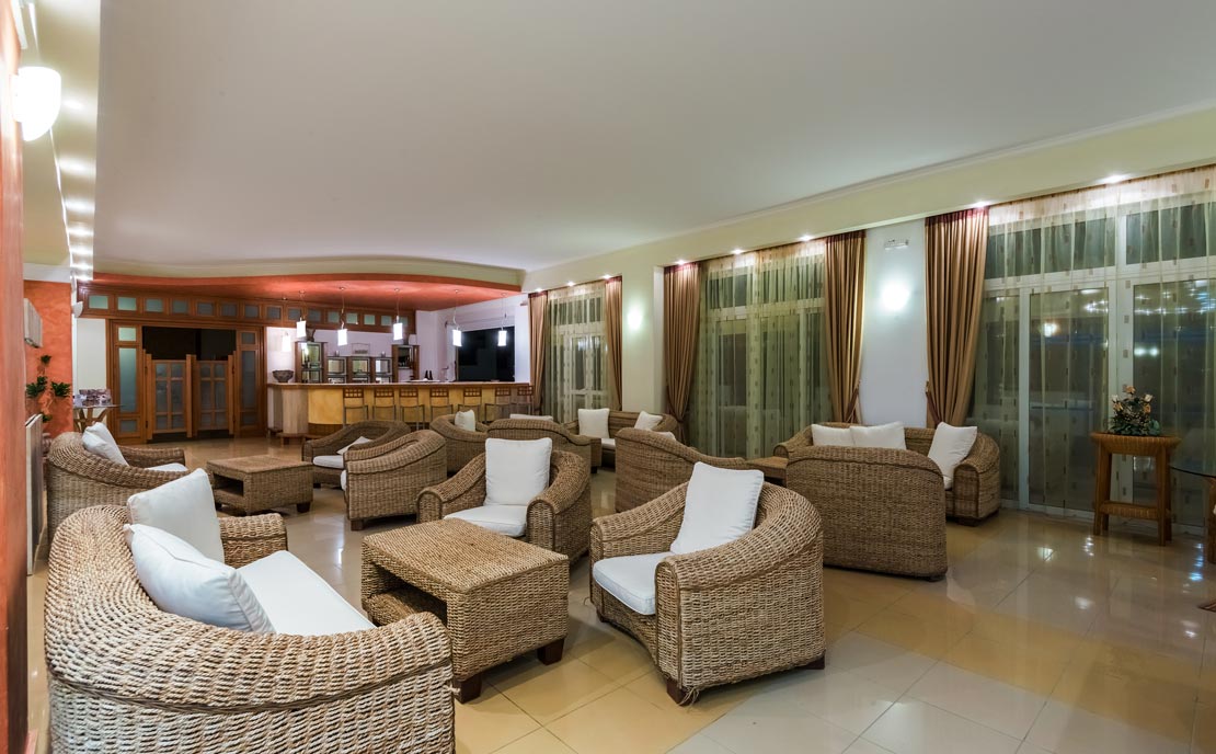 Sitting area at reception of Gaia Village Hotel